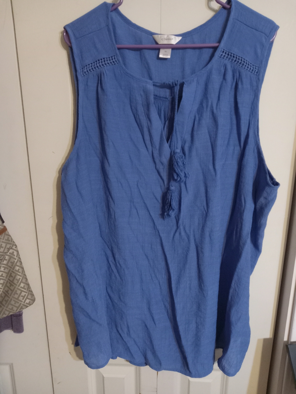 CJ Banks Blue Sleeveless Tassel Peasant Tank